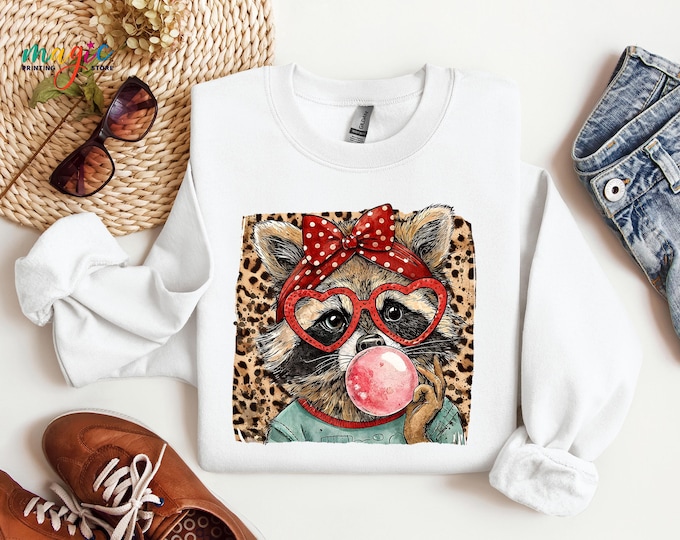 Raccoon Sweatshirt, Leopard Print Raccoon Sweater, Funny Animal Sweatshirt, Gift for Animal Lover, Nature Wildlife Hoodie