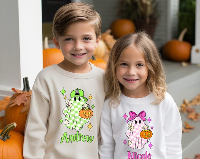 Custom Name Halloween Kids Sweatshirt, Personalized Boo Sweater, Halloween Shirt for Kids, Kids Halloween Ghost Hoodie, Cute Boo Sweatshirt