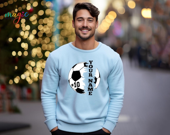 Personalized Soccer Player Sweatshirt, Custom Name Soccer Crewneck, Soccer Game Day Sweatshirt, Soccer Lover Hoodie