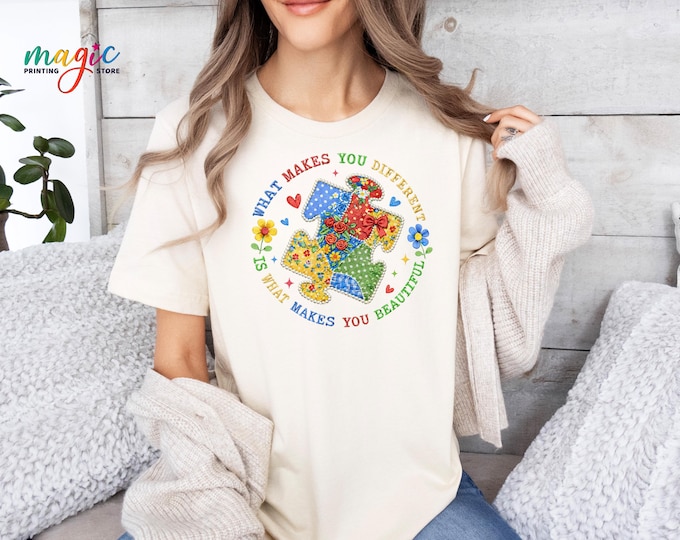 Coquette Autism Puzzle Shirt, Retro Autism Awareness Tshirt, Autism Acceptance Tee, What Makes You Different, Neurodiversity Shirt