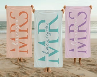 Toalla de playa personalizada para el Sr. y la Sra., toalla personalizada para parejas de luna de miel, regalo para esposa y esposo, recuerdo para la fiesta de los novios.