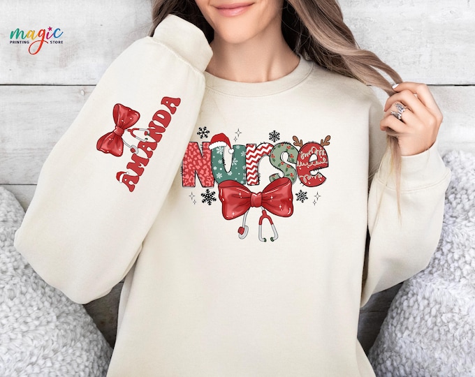 Custom Christmas Nurse Sweatshirt, Nursing Hoodie, Women Medical Assistant Shirt, Nurse Appreciation Clothing, Healthcare Gift