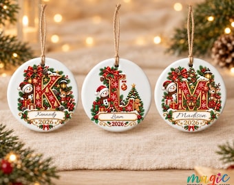Personalized Christmas Monogram Ornament, Custom Xmas Initial Letter Keepsake, Holiday Alphabet Gift