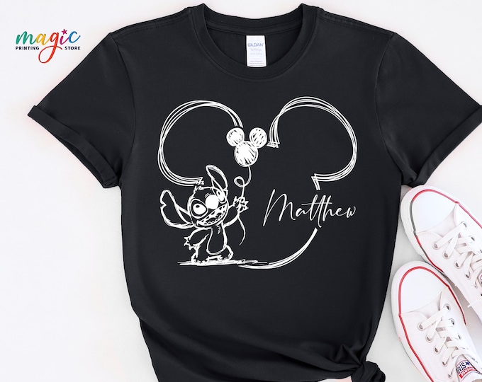 Custom Name Blue Alien Mouse Ears Shirt, Disney Family Vacation Trip Tshirt, Cartoon Character Tee