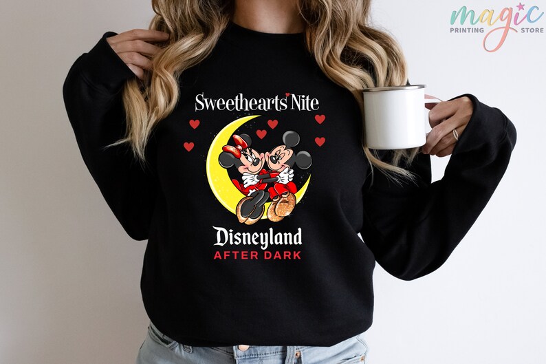 Sweetheart Nite Disneyland Sweatshirt, Mickey Minnie Couple Hoodie, Disneyland After Dark, Disneyworld Valentines Day,Couple Shirt Valentine image 3