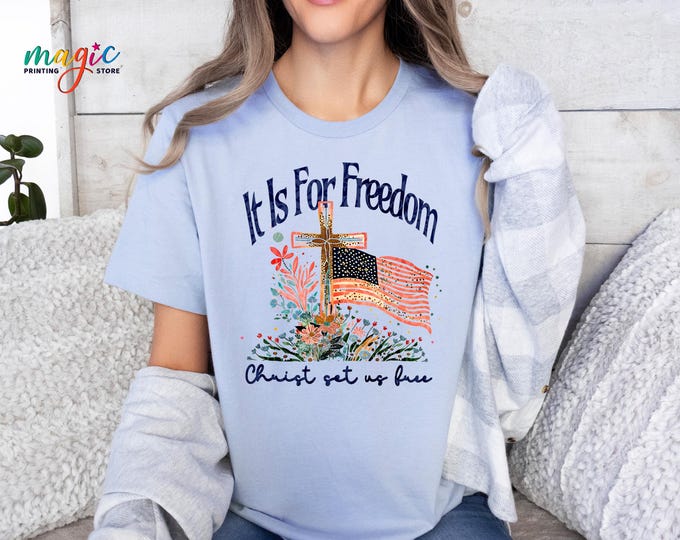 250 Years of Freedom Christian Shirt, Jesus Christ American Flag Tshirt, Floral USA Faith Cross Tee, Independence Day Gift