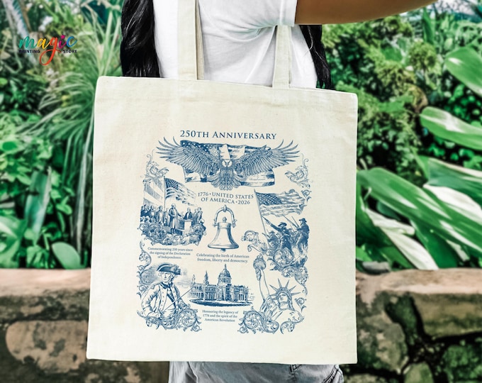 Retro 250th Anniversary Tote Bag, Patriotic Canvas Bag, Independence Day Bag Gift, Founding Fathers Bag, Revolutionary War Tote Bag