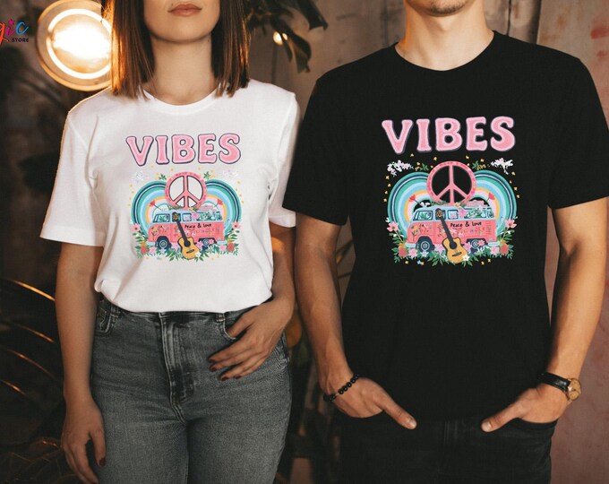 Vibes Hippie Van Shirt, Peace And Love Shirt, Vintage Vibes Shirt, Hippie Tshirt, Boho Vibes Shirt, Summer Vibes Shirt, Flower Power Tee