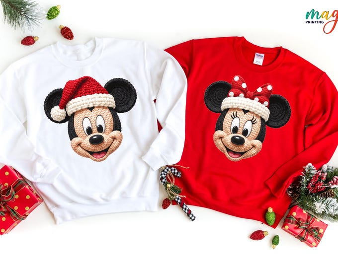 Yarn Crochet Mouse Christmas Sweatshirt, Trendy Christmas Matching Crochet Sweater, Funny Couple Sweater for Christmas, Christmas Vacation
