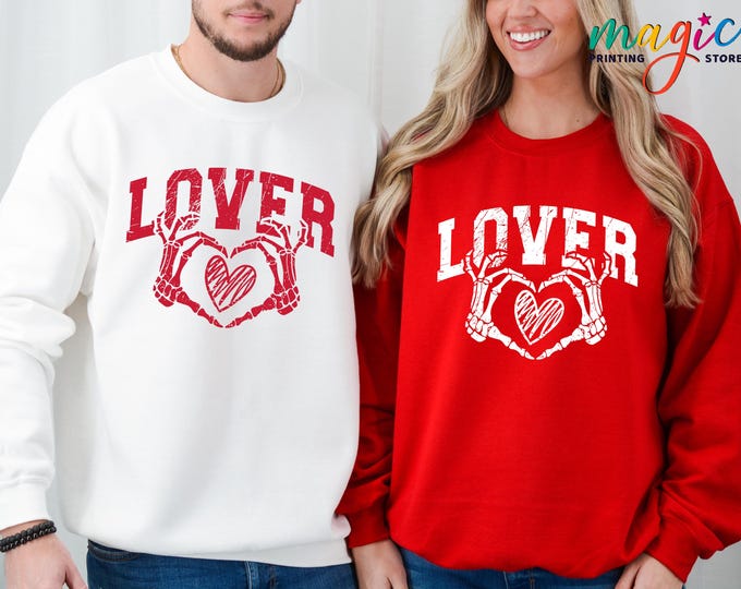 Lover Skeleton Hand Heart Sweatshirt, Skeleton Lovers Hoodie, Valentine’s Day Gift, Retro Couple Shirt