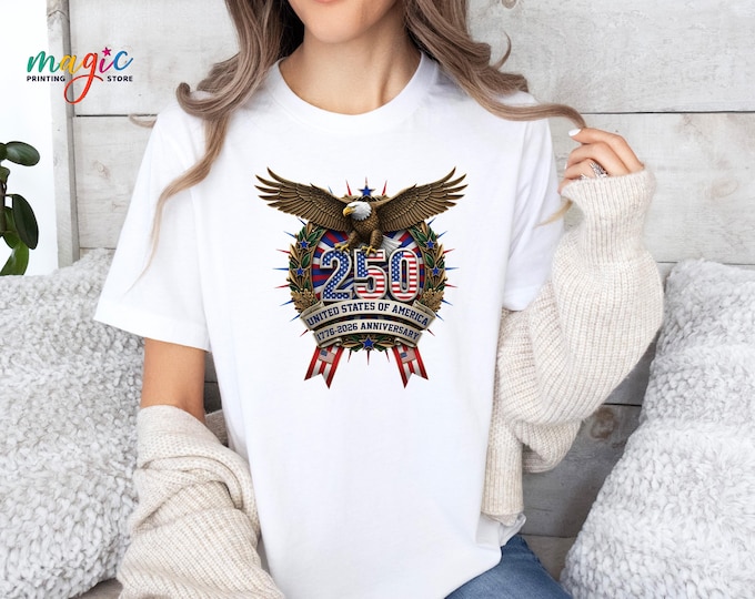 USA 250th Years Shirt with Eagle, Anniversary Emblem Shirt, 1776-2026, Patriotic Tshirt, USA Flag Freedom Shirt, Independence Gift