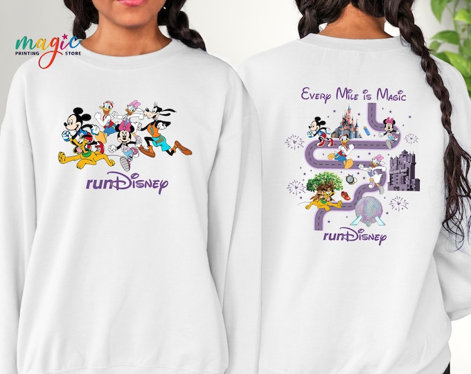 Run Disney Sweatshirt, Every Mile is Magic Sweater,Magical Castle Line Sweatshirt, Mickey and Friends Sweater, Disney Characters Trip Hoodie