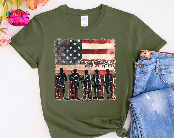 Land of The Free Shirt, USA Patriotic Shirt, Independence Day Tee, Retro 4th Of July Shirt, Veterans Day Shirt, Memorial Day Gift, Brave Tee