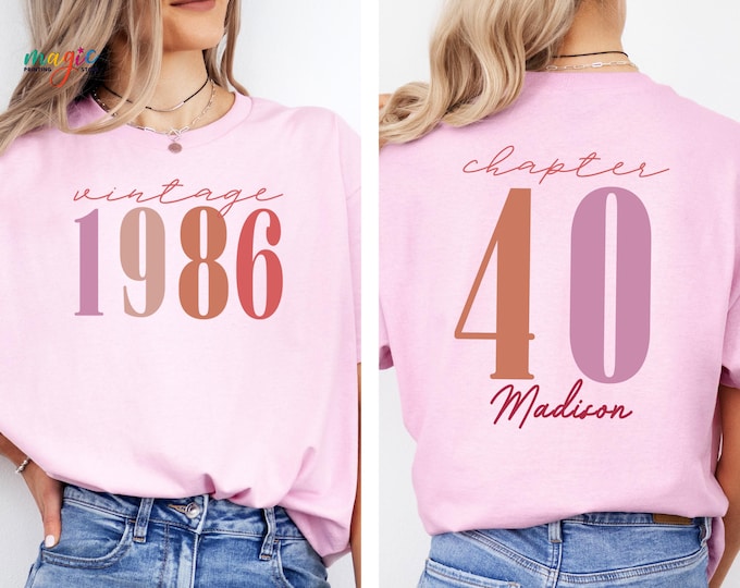 Custom Name 40th Birthday Shirt, Chapter 40 Shirt, Personalized Comfort Colors® Birthday Shirt, Vintage 1986 Shirt,Birthday Gift for Adults