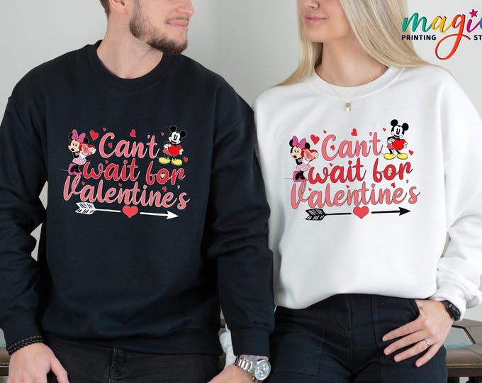 Mickey and Minnie Valentine Sweatshirt, Can't Wait for Valentine Sweater, Disneyland Trip Shirt, Couple Gift