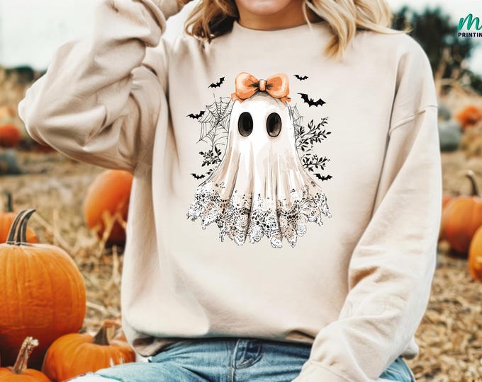 Cute Lace Ghost Sweatshirt, Boo In Boojee,Halloween Boo Sweater,Halloween Ghost Coquette Bow Sweatshirt, Spooky Season Hoodie,Halloween Gift