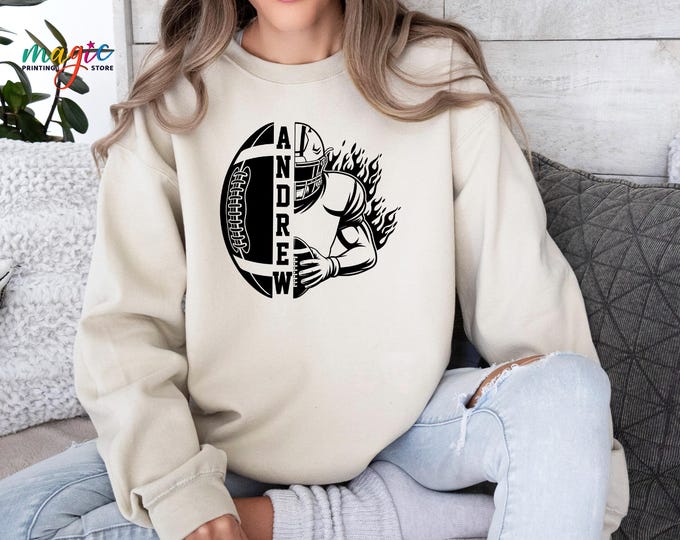 Custom Name Football Sweatshirt, American Football Player Hoodie, Personalized Game Day Gift, Retro Football Sweater