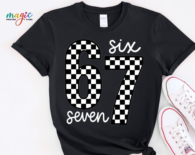 Six Seven Checkered Meme Shirt, Viral Gen Alpha Humor Tee, Funny Internet Joke Outfit, 6 7 Gift for Kids