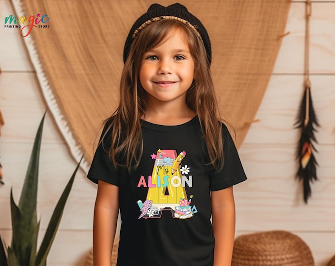 Custom Name School Pencil Shirt, Personalized Teacher Name Shirt, Pencil Alphabet Shirt, Back to School Shirt, First Day of School Shirt
