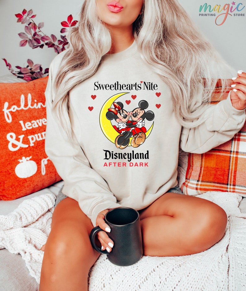 Sweetheart Nite Disneyland Sweatshirt, Mickey Minnie Couple Hoodie, Disneyland After Dark, Disneyworld Valentines Day,Couple Shirt Valentine image 2