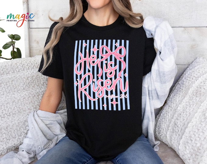 Coquette Jesus Easter Shirt, He Is Risen Tshirt, Checkered Easter Shirt, Christian Easter Tee, Easter Religious Gift