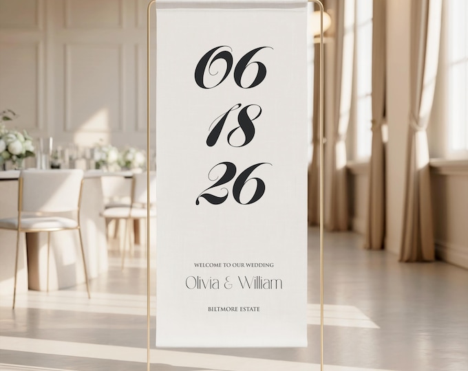 Custom Fabric Wedding Welcome Sign: Modern Ceremony Banner, Personalized Decor
