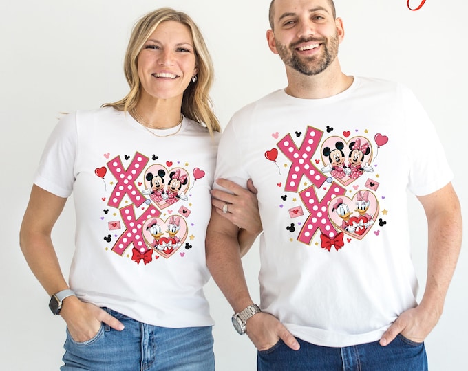 XOXO Valentine Disney T-Shirt, Mickey Minnie Daisy Couple Sweatshirt, Valentines Day Gift, Disneyland Couple Hoodie