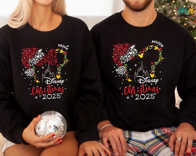 Custom Disney Christmas 2025 Sweatshirt, Disneyland Christmas Sweater, Christmas at Disneyland, Disney Couples Hoodie, Family Vacation Sweat