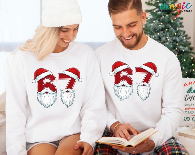 Funny Christmas 6 7 Couple Sweatshirt, Six Seven Meme Christmas Sweater, Christmas Couple Gifts, Winter Hoodie