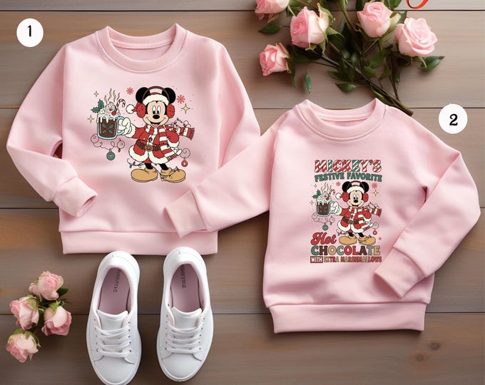Mickeys Festive Favorite Hot Chocolate Sweatshirt, Mickey Christmas Shirt, Xmas Family Gift, Disneyworld Trip Hoodie
