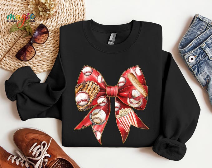 Baseball Coquette Sweatshirt, Women Baseball Game Day Sweater, Baseball Season Hoodie, Trendy Sports Lover Gift