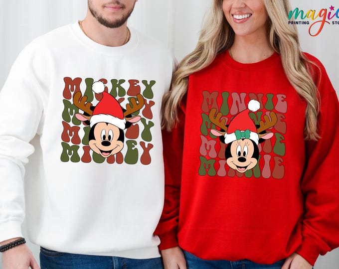 Reindeer Mickey and Minnie Christmas Sweatshirt, Disneyland Couple Matching, Christmas Family Gifts, Disneyworld Trip Shirt