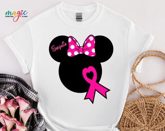 Custom Name Minnie Breast Cancer Awareness Shirt, Disney Pink Ribbon Tee