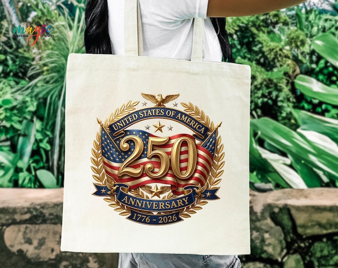 USA 250th Anniversary Tote Bag, Patriotic Cotton Bag with Eagle, Freedom of USA Tote, 4th of July Gift, Independence Day Bag