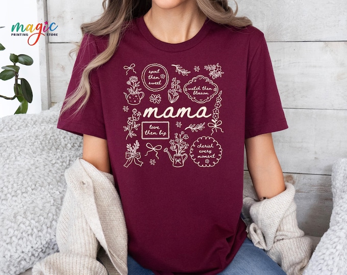 Custom Cottagecore Floral Mama Mimi Shirt, Grandma Flower Tshirt, Mother's Day Top, Gift for Mom