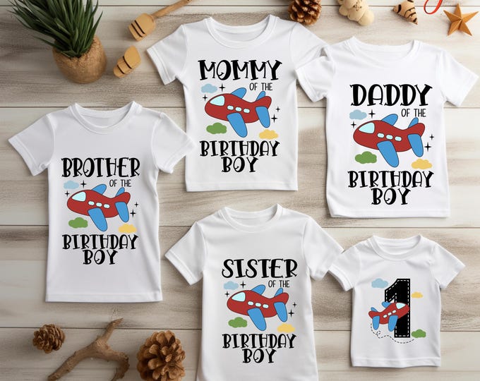 Custom Airplane Matching Family Shirt, First Birthday Boy Tshirt, Family Reunion Birthday Party Gift