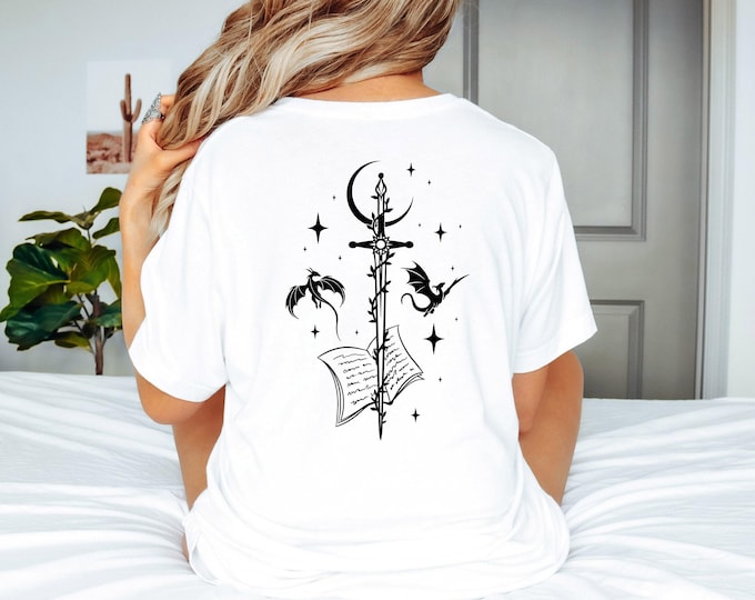 Sword and Dragons Shirt, Flying Mystical Comfort Colors® Tee, Fantasy Book Lover Top, Bookish Gift