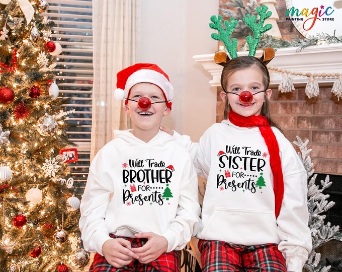 Christmas Brother and Sister Sweatshirt, Xmas Kids Matching Sweater, Christmas Gift for Groups, Holiday Hoodie