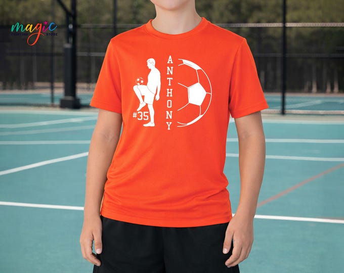 Custom Soccer Player Performance Shirt, Soccer Performance Tee with Name and Number, Soccer Game Day Gift