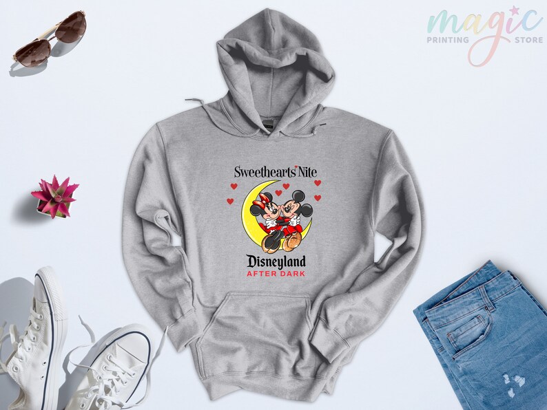 Sweetheart Nite Disneyland Sweatshirt, Mickey Minnie Couple Hoodie, Disneyland After Dark, Disneyworld Valentines Day,Couple Shirt Valentine image 7
