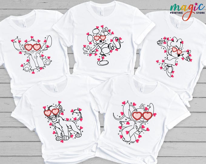 Disney Valentine Characters Shirt, Magical Kingdom Hearts, Disneyland Lovers Gifts, Valentines Day Gift