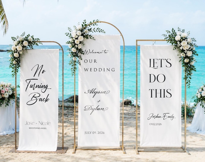 Personalized Fabric Wedding Welcome Sign, Modern Ceremony Banner