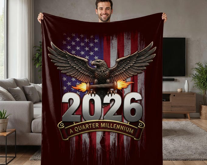 USA Flag Eagle Blanket, Patriotic Quarter Millennium Throw, Red White Blue Independence Day Gift