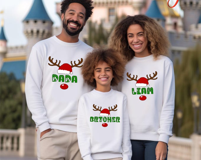 Custom Reindeer Family Christmas Sweatshirt, Personalized Family Name Hoodie, Xmas Family Gifts, Funny Christmas Tshirt