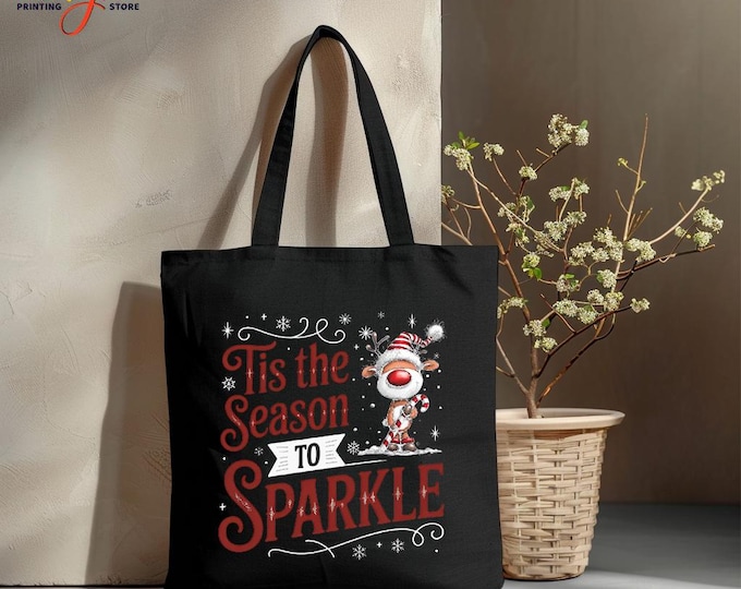 Funny Reindeer Christmas Tote Bag, Christmas Gift for Animal Lovers, Holiday Humor Shopping Bag, Festive Holiday Shopper