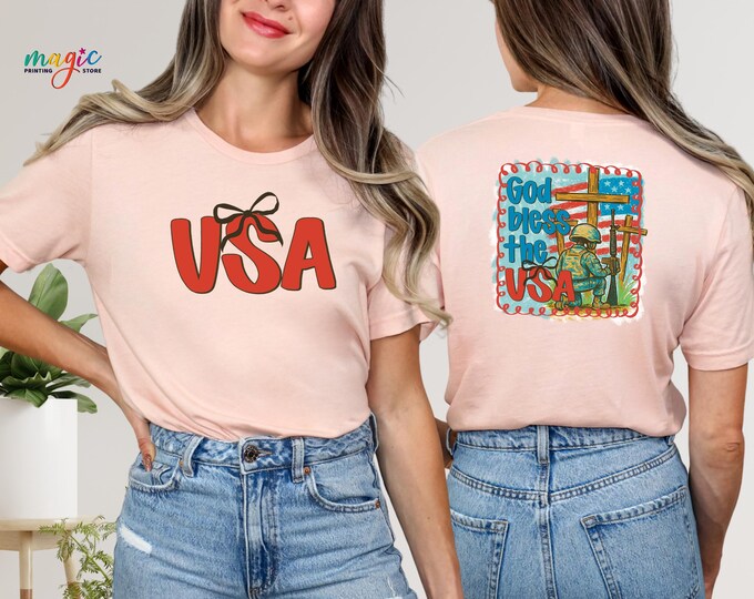 God Bless the USA Shirt,  4th of July Shirt, Hand Drawn Patriotic Soldier Shirt, Memorial Day Shirt, American Flag Shirt, America Shirt