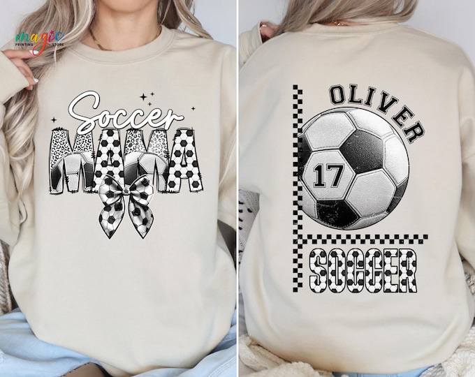 Personalized Soccer Mama Sweatshirt, Custom Kid Name Sports Mom Sweater, Game Day Gift
