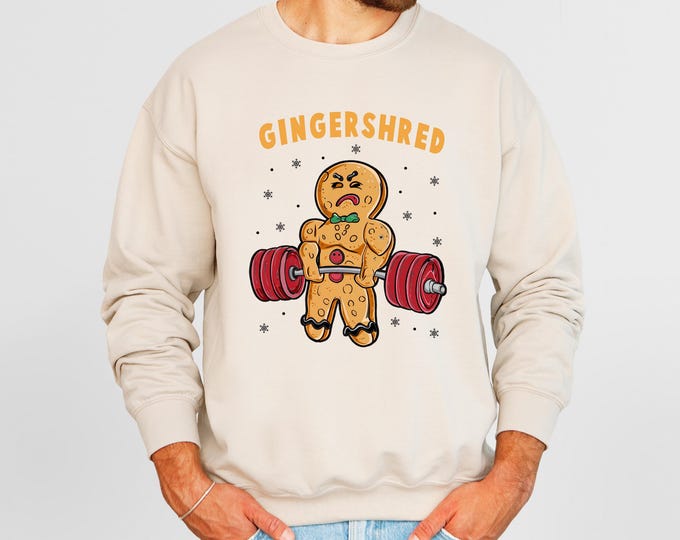 Gingerbread Man Gym Bodybuilding Christmas Sweatshirt, Lifting Weights Sweater, Holiday Fitness Gift