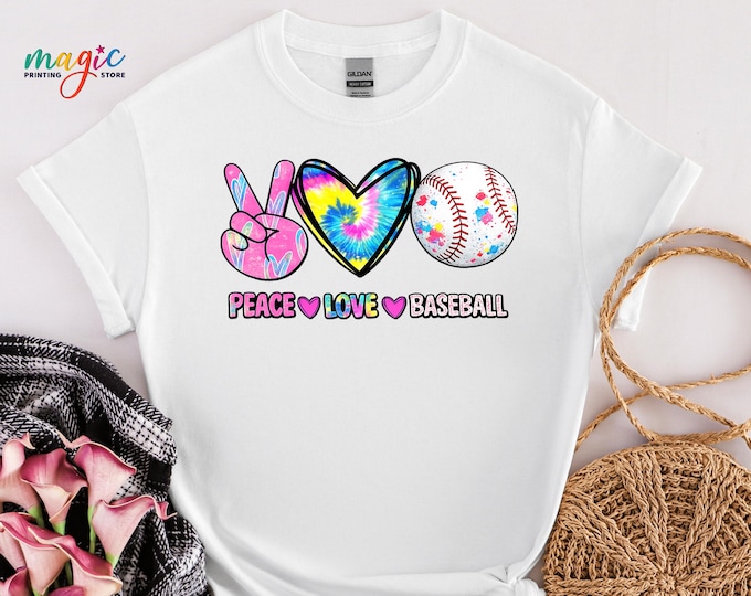 Peace Love Baseball Shirt, Colorful Baseball Mom Tshirt, Softball Lover Gift, Baseball Fan Gift, Game Day Shirt