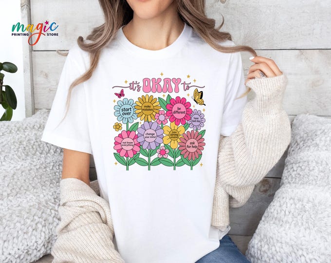 Floral Mental Health Matters Shirt, Retro Smiley Face Tshirt, Cute Inspirational Shirt, Motivational Tee, Self Love Shirt